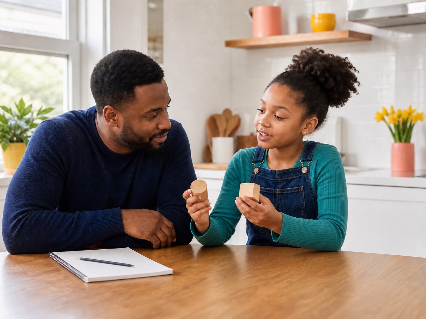 Parent listening as a young learner explains a choice